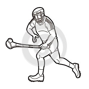 Irish Hurley sport. Hurling sport player action cartoon graphic vector. photo
