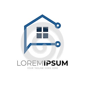 Chat and House logo with line technology