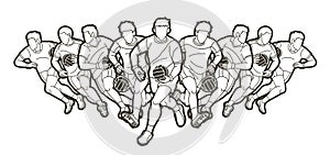 Group of Gaelic Football men players action cartoon graphic vector. photo