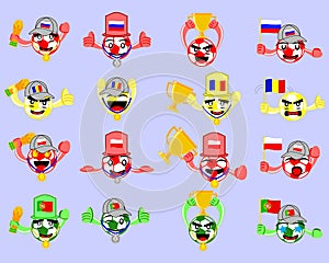 Illustration vector graphic cartoon character of an icon set of football players and supporters of Russia, Romania, Poland, and Po