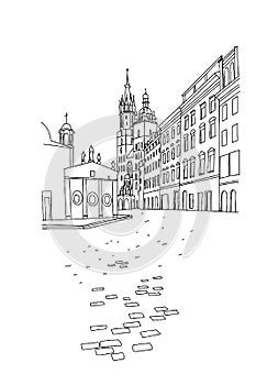 Vector sketch of St. Mary`s Church, Krakow, Poland.