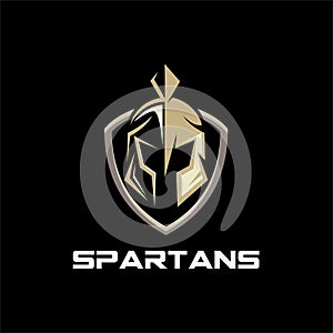 Shield and helmet of the Spartan warrior symbol, emblem. Spartan helmet logo