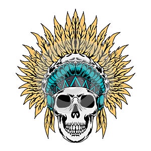 Illustration of indian chief skull vectir image, vector illustration