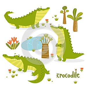 Print. vector set of crocodiles.