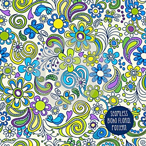 Seamless hippie Boho floral pattern for backgrounds, fabrics, print design.