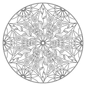 Black and white mandala vector isolated on white.