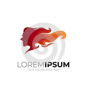 Women logo and fire icon template, Salon icon