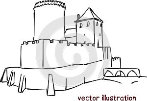 Vector sketch of European medieval castle