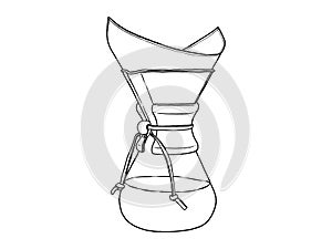 Chemex Coffeemaker sketch engraving raster illustration. Scratch board style imitation. Black and white hand drawn image.