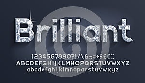 Brilliant alphabet font. Luxury diamond letters, numbers and punctuations. Uppercase and lowercase. photo