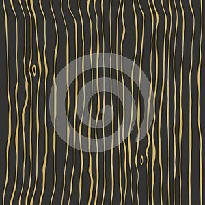 Vector black tree with golden fibers. Dark brown wenge wooden wall plank, table or floor surface. Wood grain  seamless texture