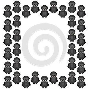 Square frame of flat cute smiling cartoon western gorillas with ruddy cheeks on a white background.