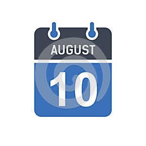August 10 Calendar Date Icon, Event Date Icon, Calendar Date, Icon Design Vector Graphic