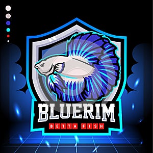 Blue rim betta fish mascot. esport logo design