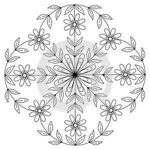 Black and white mandala vector isolated on white.