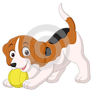 Cartoon funny little dog playing ball