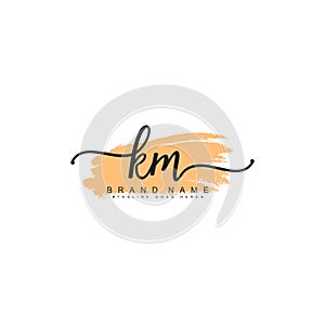 Handwritten Signature Logo for Initial Letter KM - Watercolor photo