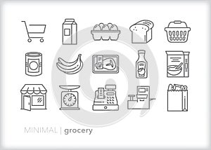 Grocery icon set of food, drinks and items bought at a grocery store photo
