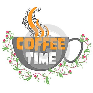 Coffee time with a cup and flowers pattern