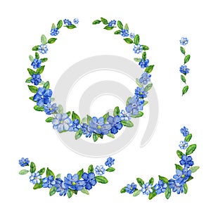 Set of vector frames with spring flowers. Collection of borders with blue flowers of different colors for your design.