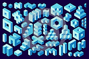 Design elements. Set of isometric simple constructions