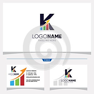 Initial Letter K Chart Bar Logo Design and Bussiness Card Vector Graphic