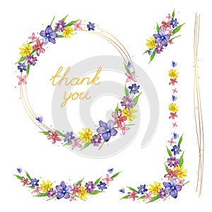 Set of vector frames with spring flowers. Collection of borders with watercolor flowers of different colors for your design.