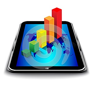 Tablet pc and business graph on the screen