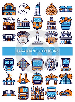 Jakarta vector icons in filled outline style.