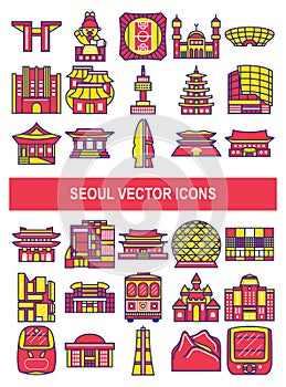 Seoul vector icons in filled outline style.