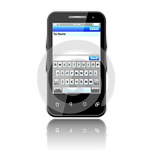 Mobile phone with sms menu screen. Space for text