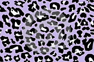 Leopard spotted fur texture. Vector repeating seamless pattern cheetah lilac, purple, black and white