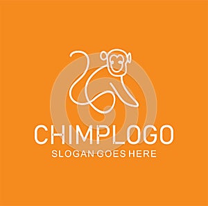 Line style logotype template with a Chimpanzee Monkey Logo Vector Design Icon. Minimalist Unique Simple Sign Animal Mono Line photo