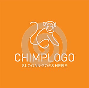 Line style logotype template with a Chimpanzee Monkey Logo Vector Design Icon. Minimalist Unique Simple Sign Animal Mono Line