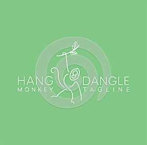 Line icon for Monkey On Tree Logo Design. hang and dangle. Minimalist Unique Simple Sign Animal Mono Line photo