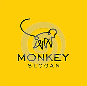 Line style logotype template with a Chimpanzee Monkey Logo Vector Design Icon. Minimalist Unique Simple Sign Animal Mono Line photo