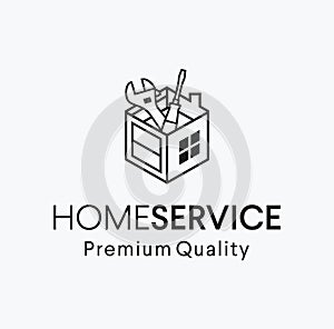 House service toolbox logo Design vector Illustration. Home remodel tools Logo Icon. home repair service