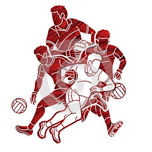 Group of Gaelic Football Men Players Action Cartoon Graphic Vector photo