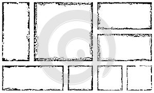 Grunge square frames. Brush stroke vector. Hand draws black and white ink. Distress damaged edge vintage template. photo