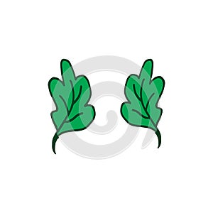 Green leaf with branch vector illustration on white background. green outline, hand drawn vector. two beautiful leaf. foliage icon