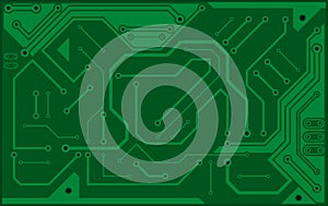 Circuit board, technology green background. Digital electronic texture, high tech pattern. Vector