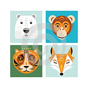 Animal faces. Vector illustrations. Animal portraits.