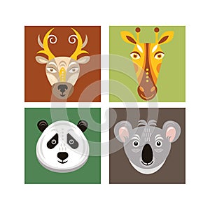 Deer, panda, giraffe and koala