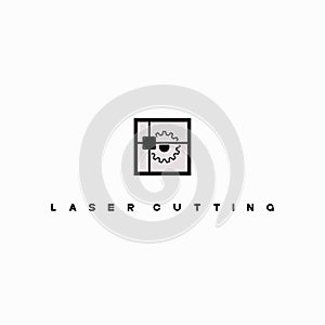 Illustration consisting of an image of a laser cutting machine