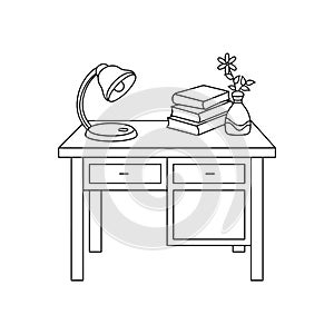 Desk Lamp with stack of book on the table vector illustration