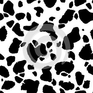 Cow skin seamless texture, spotted pattern, black spots on a white background, animal skin. Vector