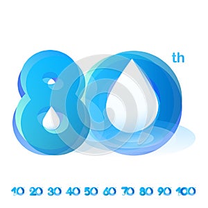 Set of vector template design illustration logotype number 10th-100th anniversary cool tone blue aqua water - rain drop fresh natu