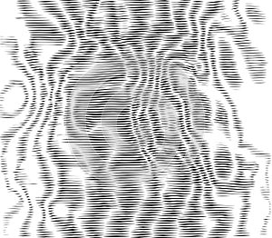 Moire background. Abstract dynamical rippled surface, visual halftone 3D effect, illusion of movement, curvature. Vector photo