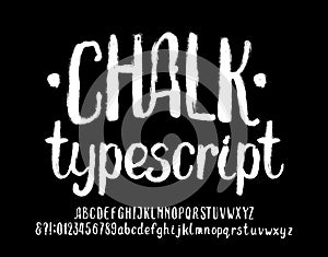 Chalk Typescript. Hand drawn uppercase and lowercase letters, numbers and symbols. photo