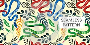 Seamless pattern leaves and snake trendy style